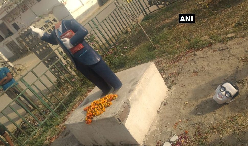 अब इलाहाबाद में तोड़ी गयी डा अंबेडकर की प्रतिमा