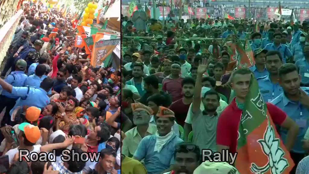 चुनाव आयोग की चेतावनी का नहीं दिखा असर, अमित शाह के रोड शो और रैली में उड़ीं धज्जियां