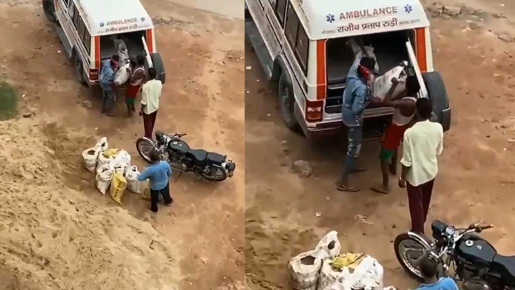 बिहार में एम्बुलेंस में हो रही थी बालू की ढुलाई,पप्पू यादव ने किया भांडाफोड़