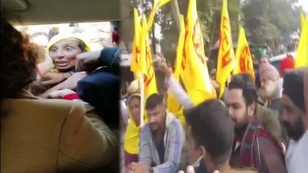 किसानो ने कंगना का काफिला रोका, नारेबाजी की